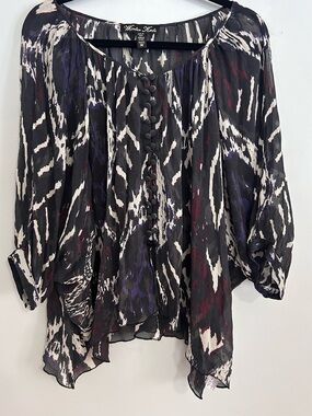 Winter Kate Silk Boho Blouse M Sheer Ikat  Peasant Festival Top Vintage Silk